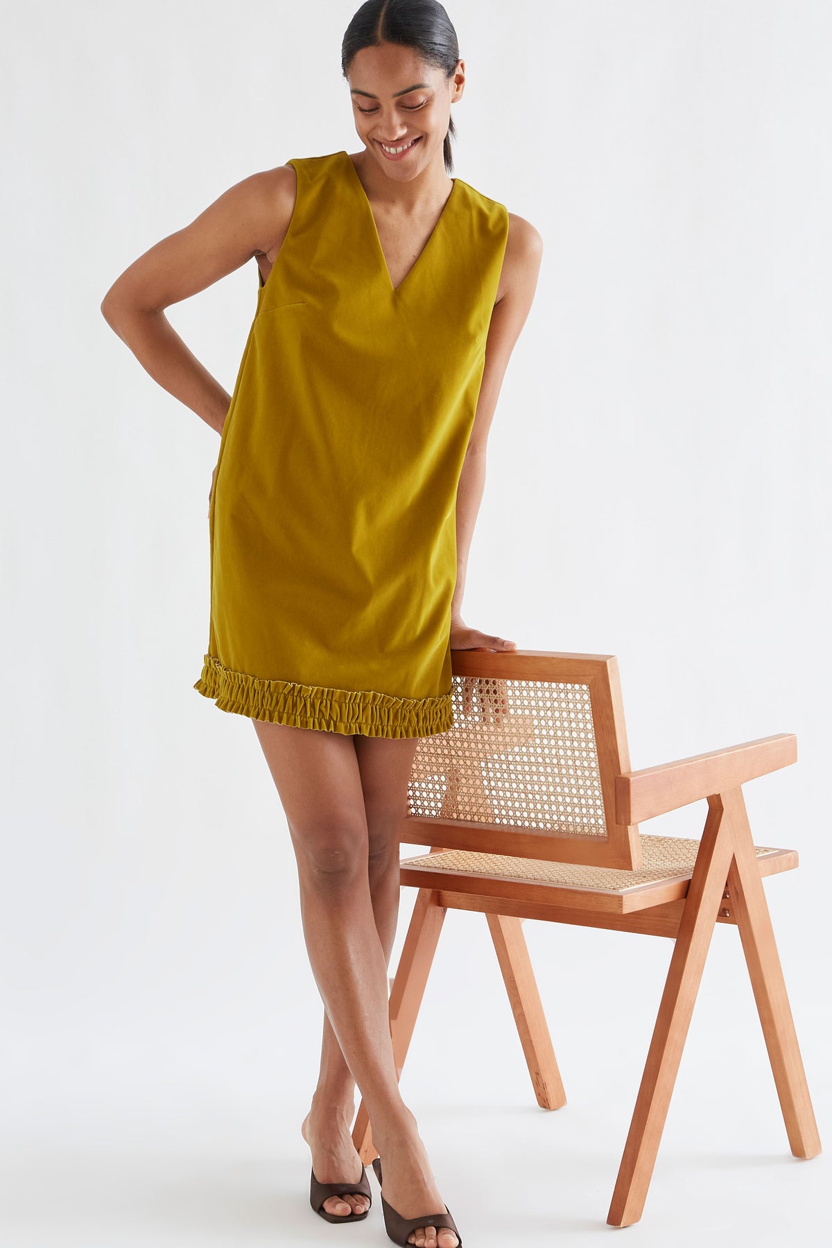 Velvet Short Dress - Ochre