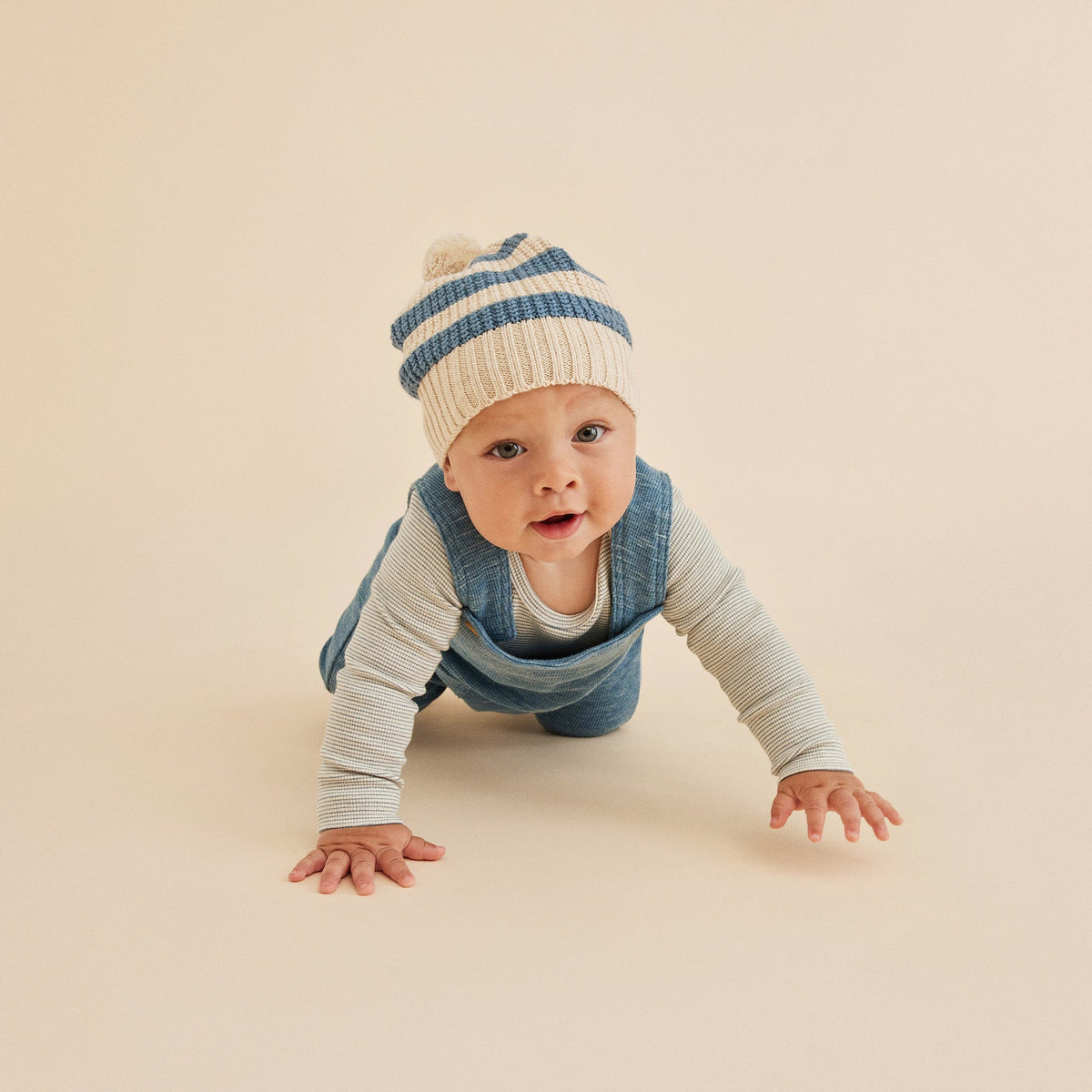 Knitted Stripe Hat - Bluestone