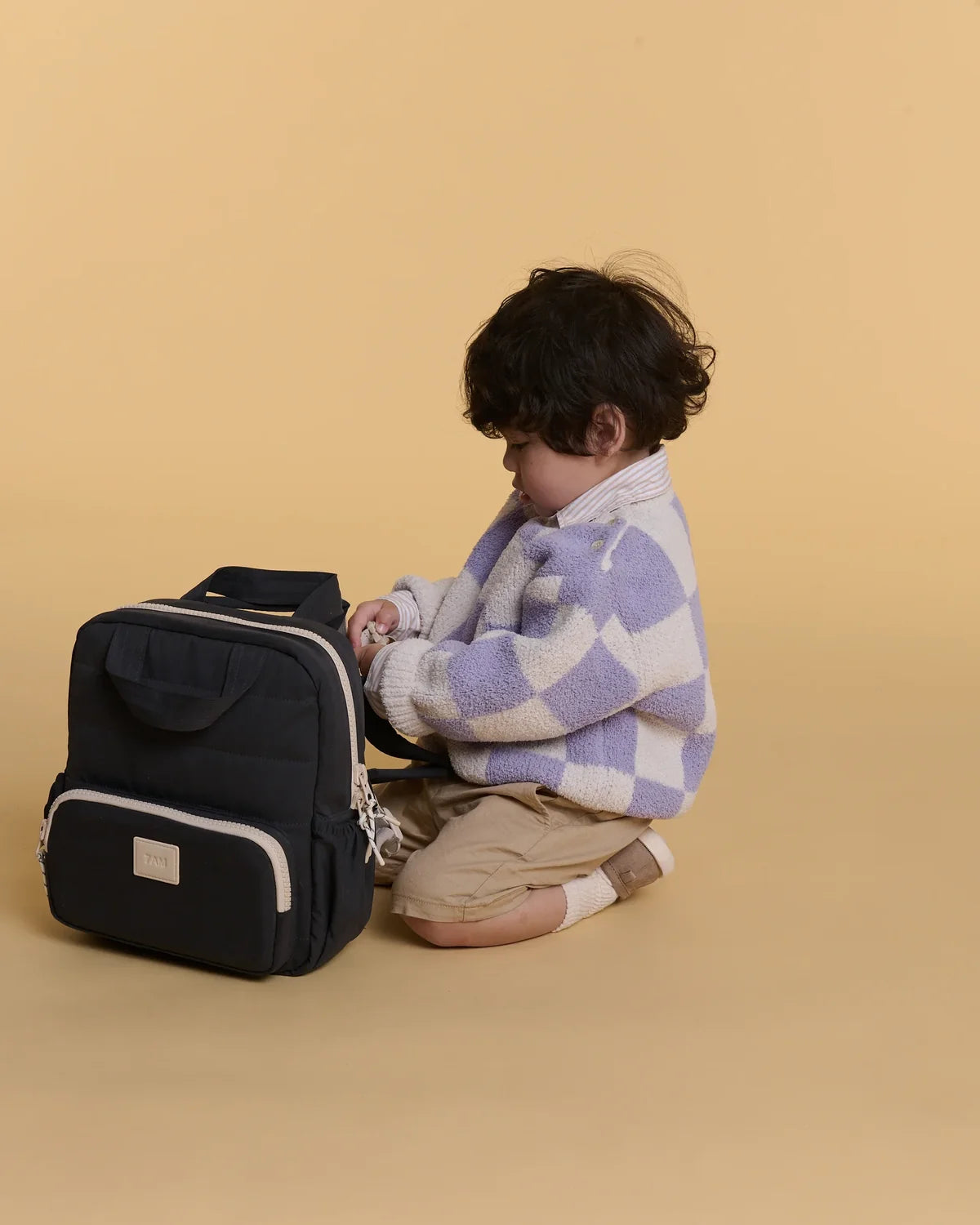 Boxy Sweater - Fuzzy Checkers Ecru & Taro
