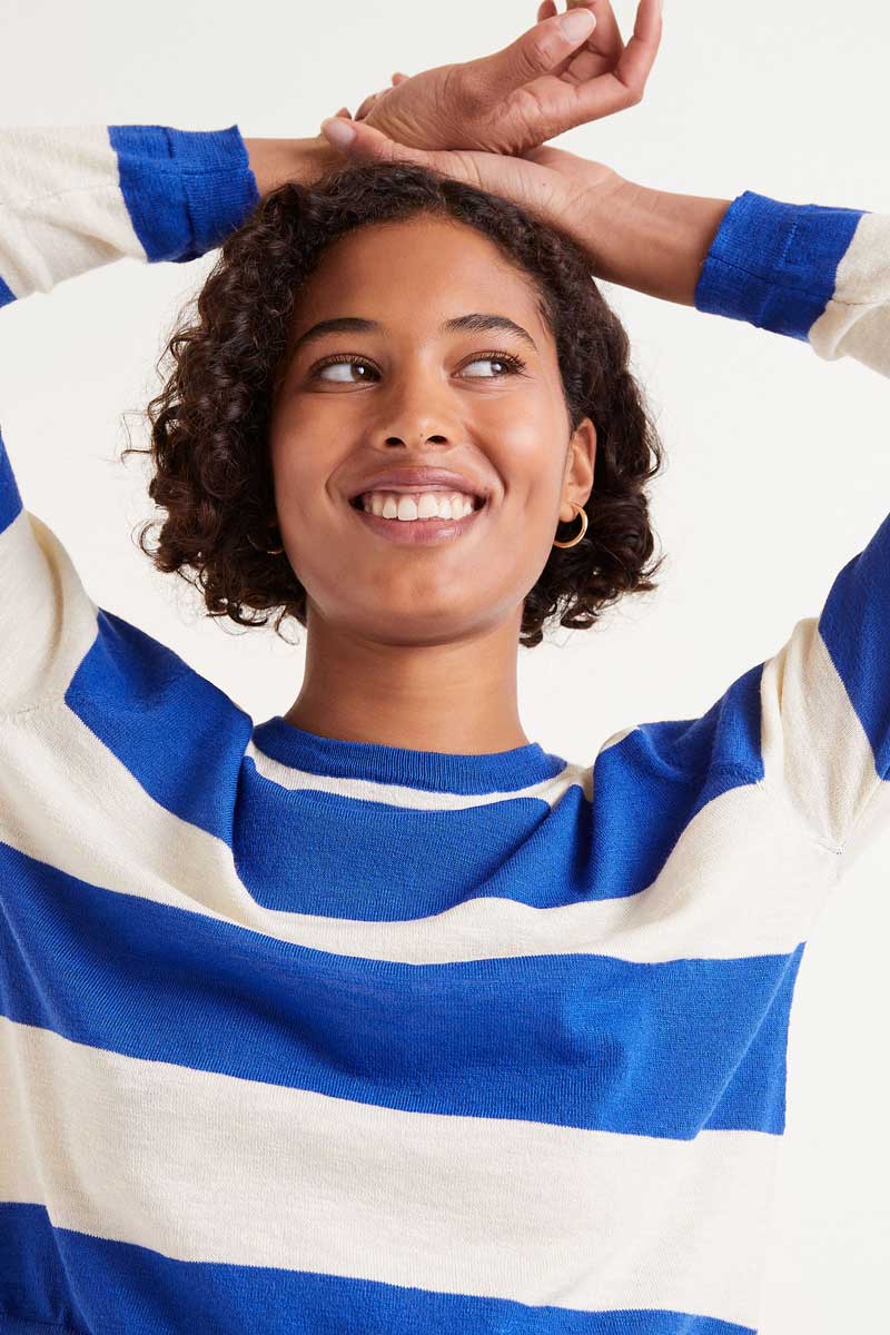 Striped Long Sleeve Sweater - Blue
