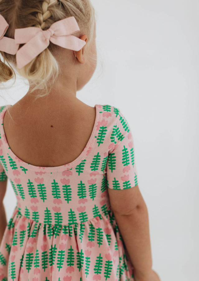 Short Sleeve Twirl Dress - Pink Tulip