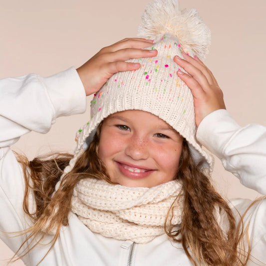 Girls Speckled Knit Winter Hat with Braids