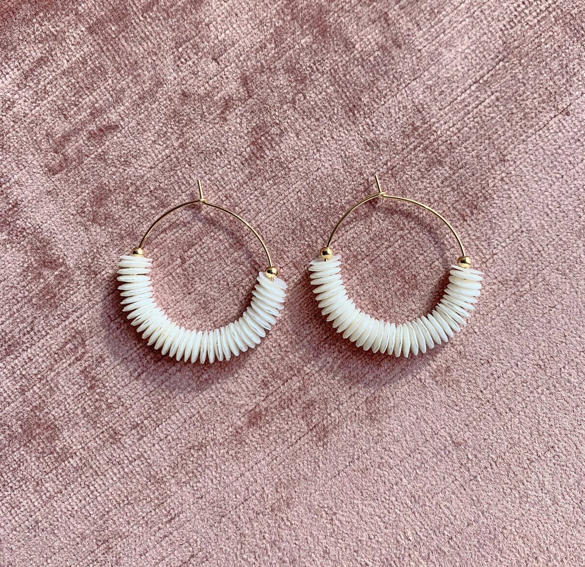 Pearlized White Sequin Hoops