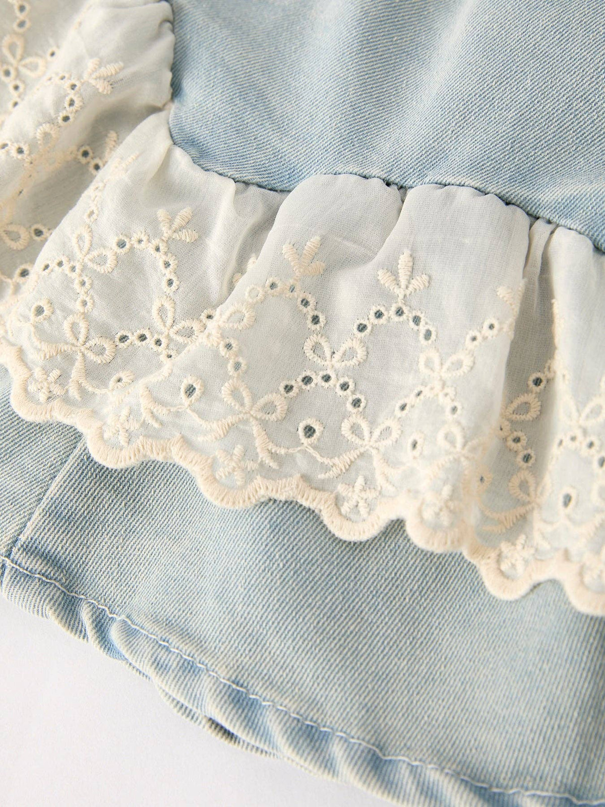 Summer Light Color Denim Lace Girls Set