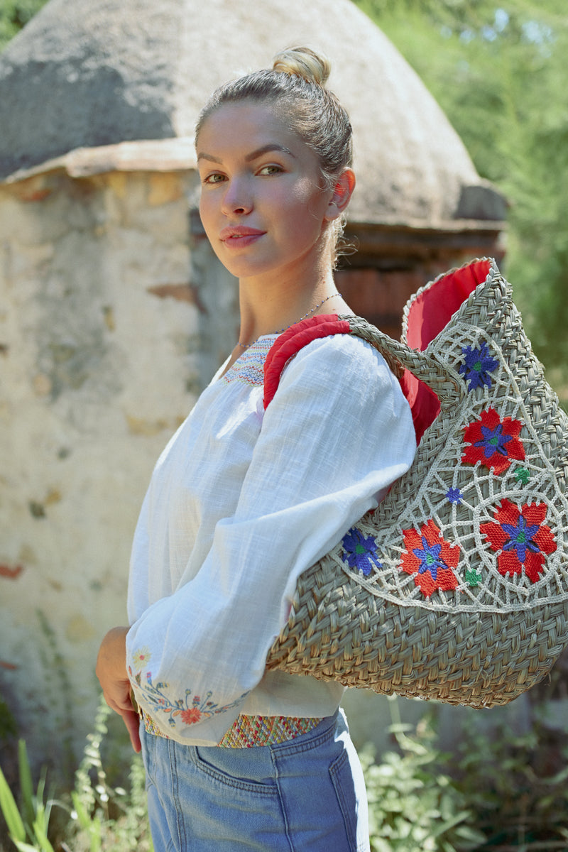 Embroidered Basket Purse