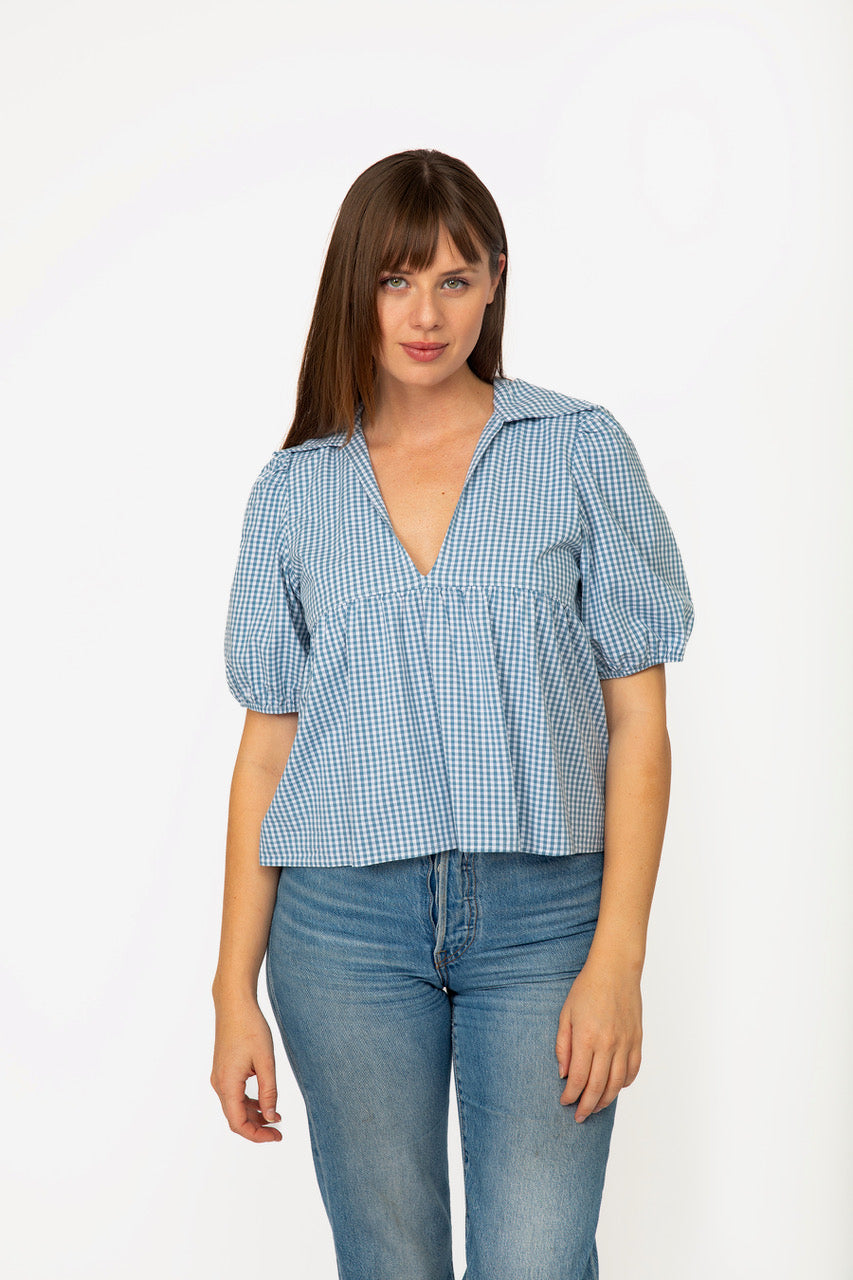Retro Collar Blouse - Gingham