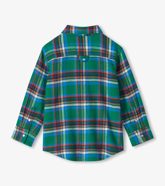 Fall Plaid Button Down Shirt - Green