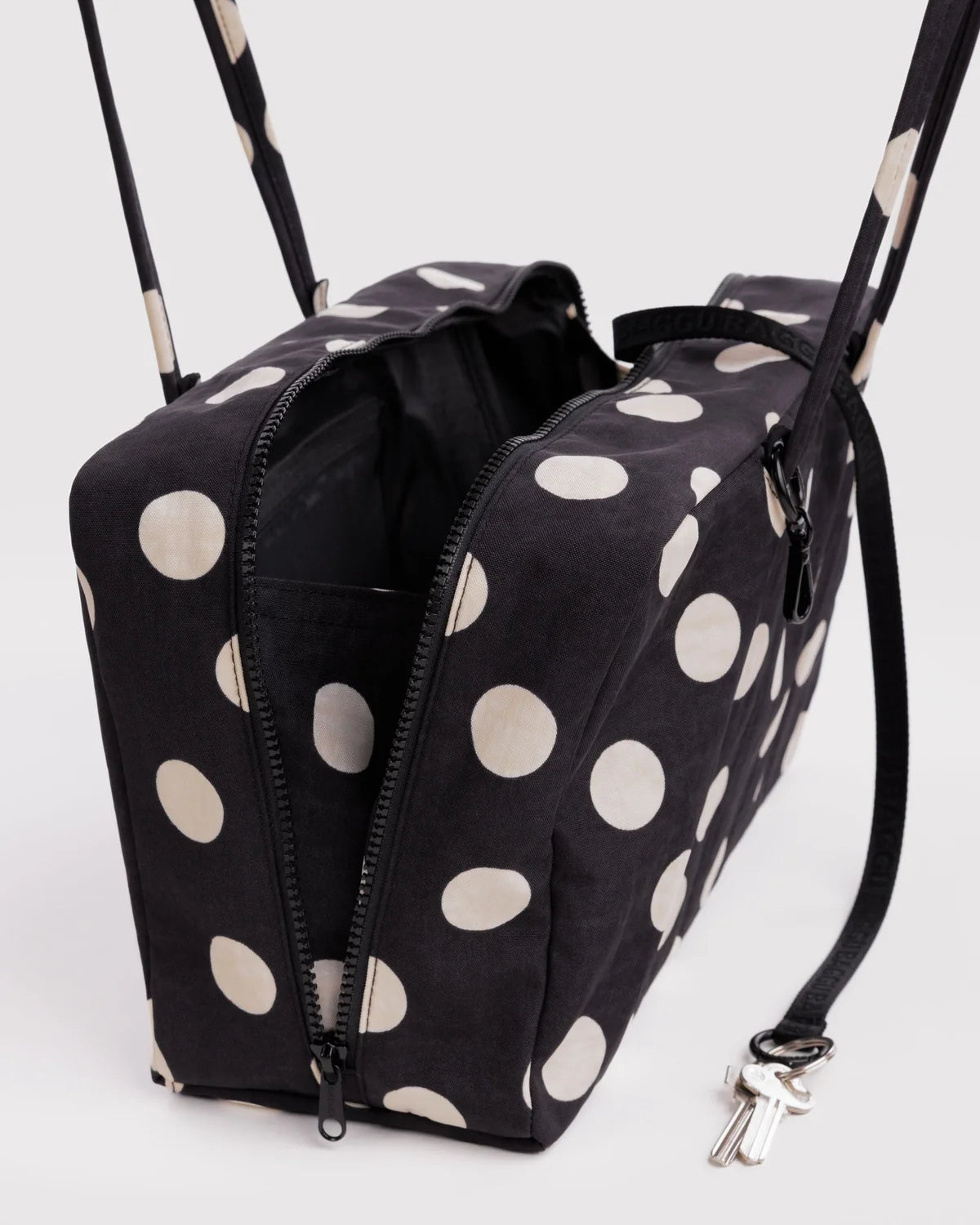 Medium Nylon Bowler Bag - Black and Cream Polk Dot