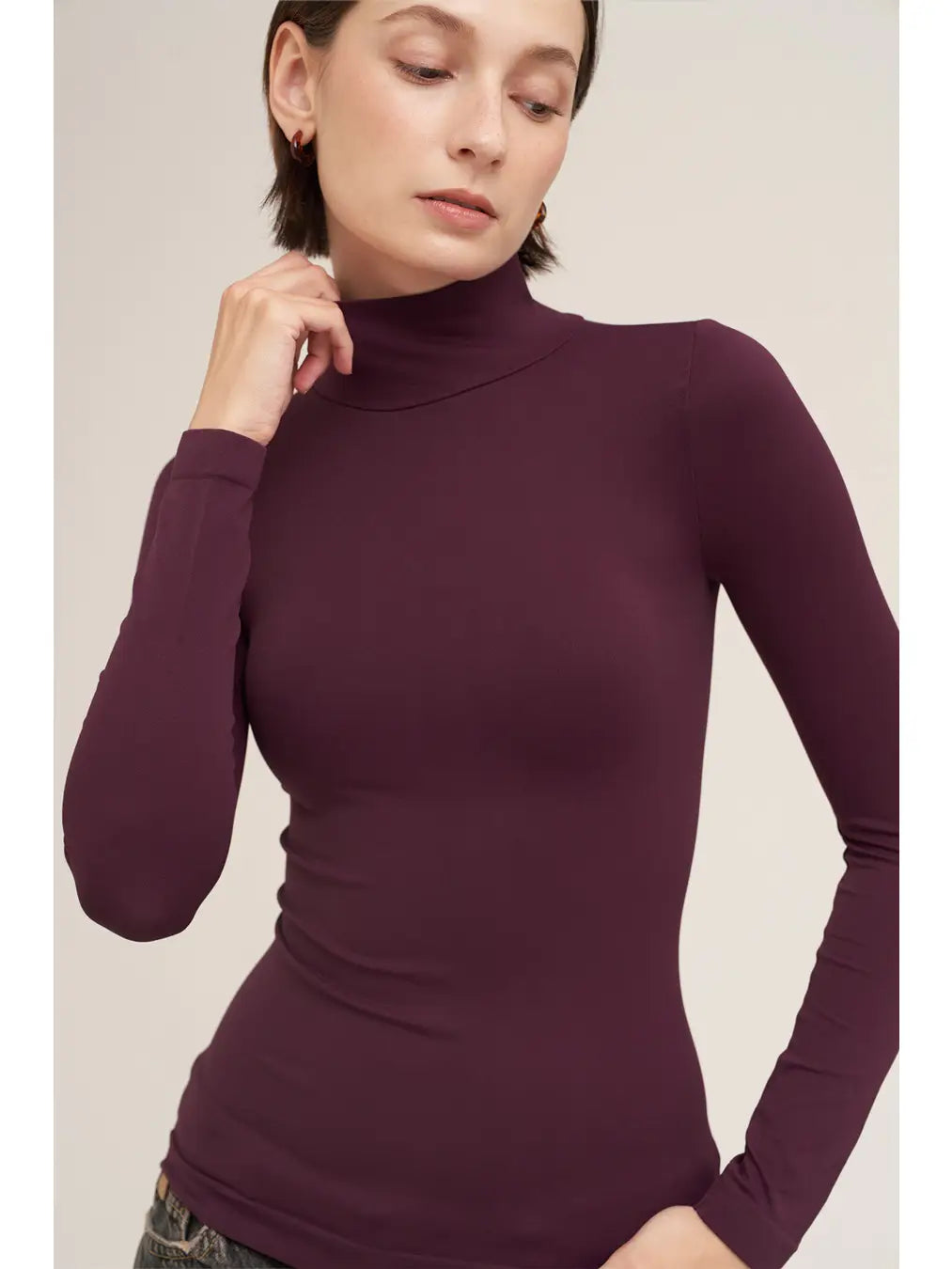 L/S Mock Neck Top - Raisin