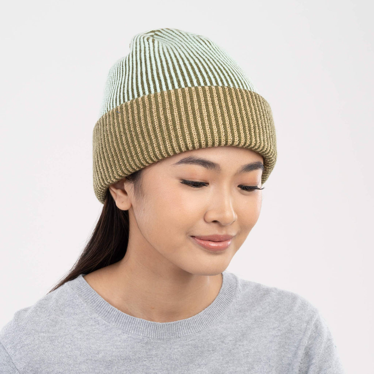 Pinstripe Plush Beanie - Moss