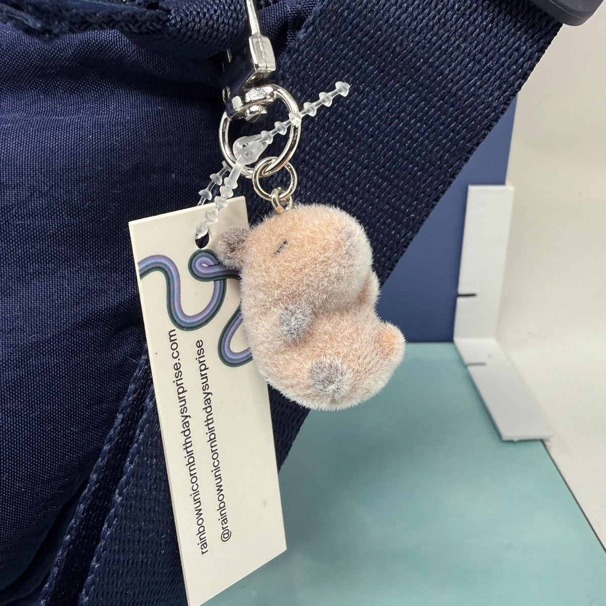 Capybara Mini Flocked Keychain – Cute Plush Bag Charm