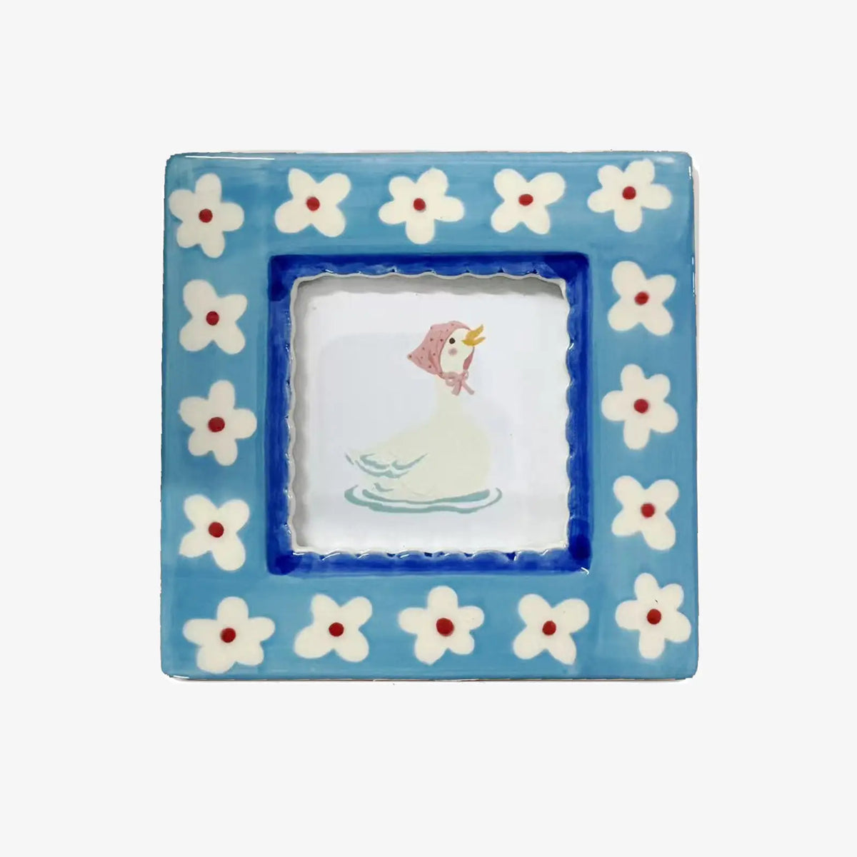 Hand-Painted Ceramic Photo Frame - Blue Flowers