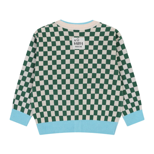 Colorblock Checkered Jacquard Cardigan