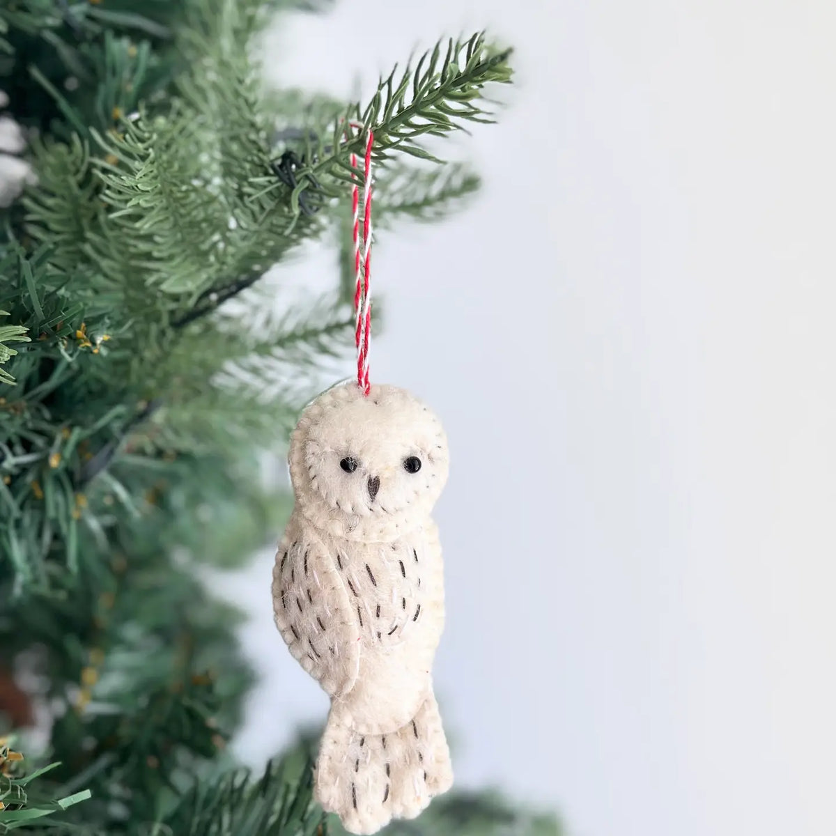 Hand-Stitched White Owl Ornament