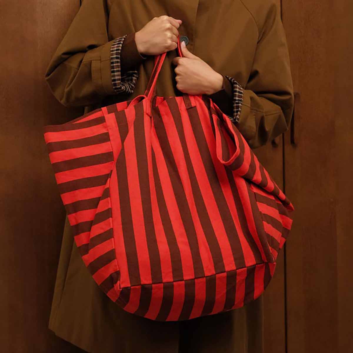 Elisa Tote Bag Stripes- Brown/Tomato
