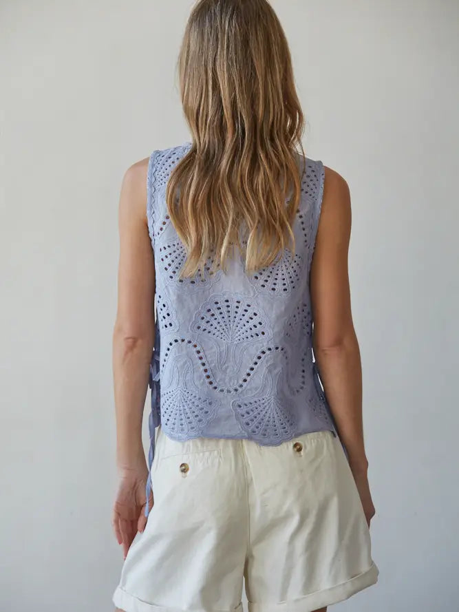 Woven Cotton Eyelet Sleeveless Top - Lilac