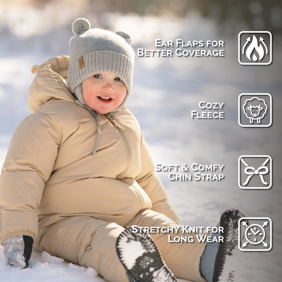Kids Knit Winter Earflap Hats | Grey Bear