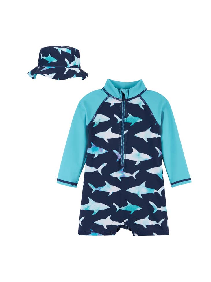 Swim with the Sharks One-Piece with Hat