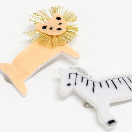 Zebra & Lion Felt Hair Clips (x 2)