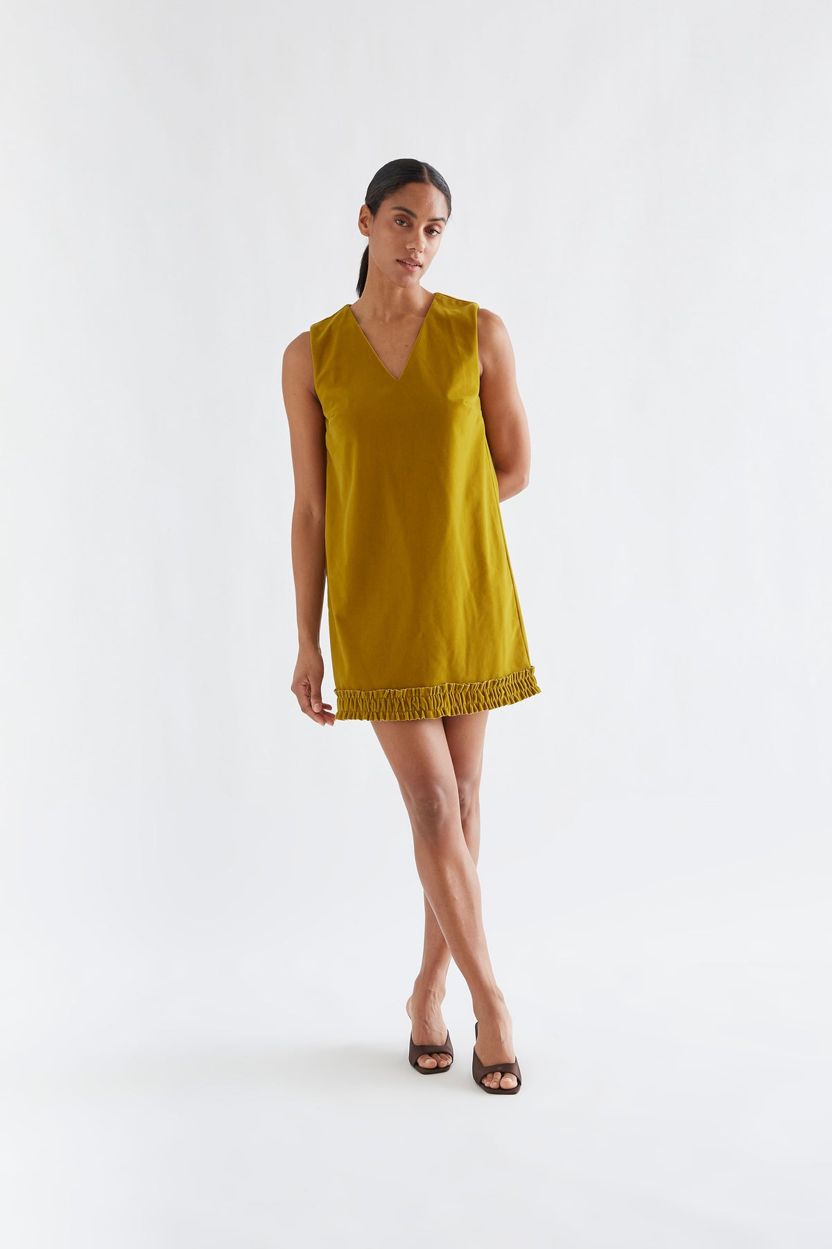 Velvet Short Dress - Ochre