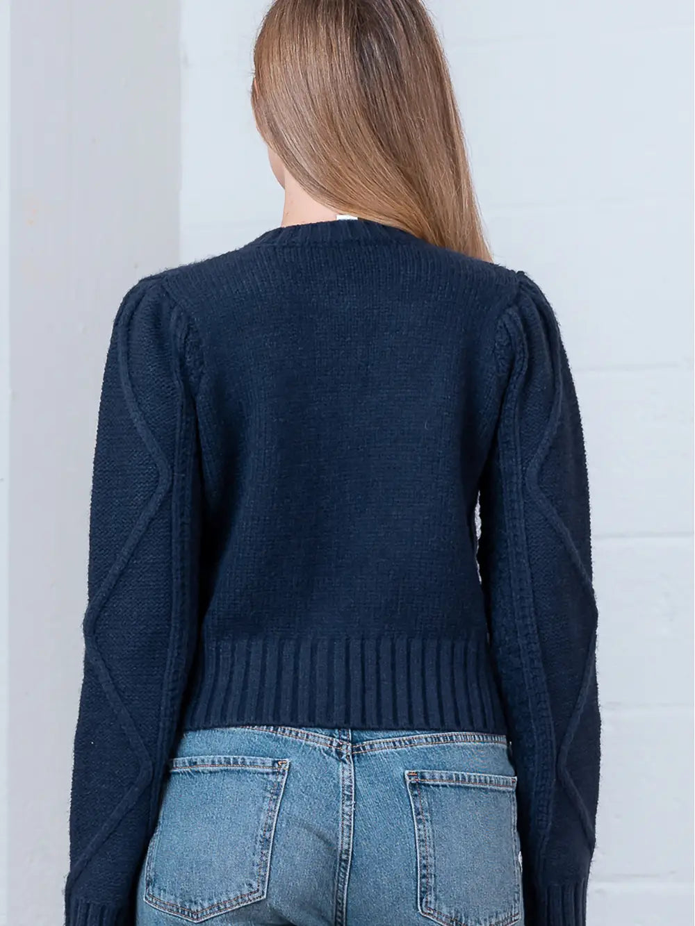 Cable Knit Cardigan Sweater with Daisys