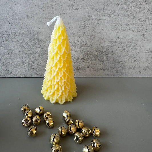 Frosty Retro Style Holiday Tree Candle - Yellow