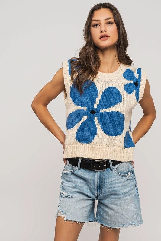 Floral Sweater Vest - Cream