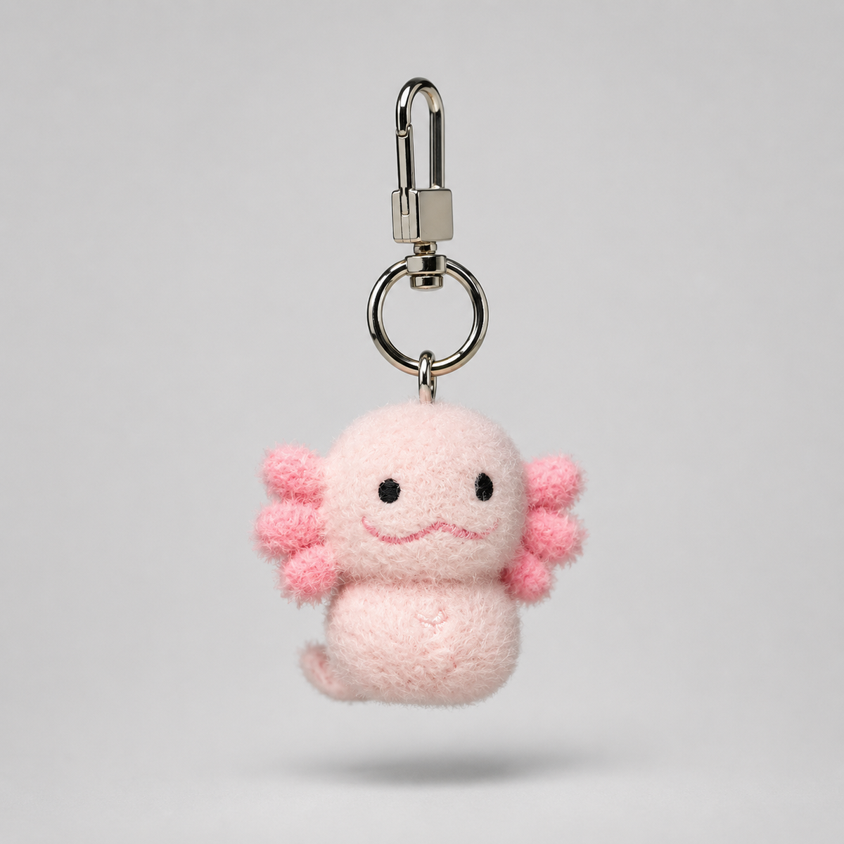 Axolotl Flocked Keychain – Cute Pink Plush Bag Charm