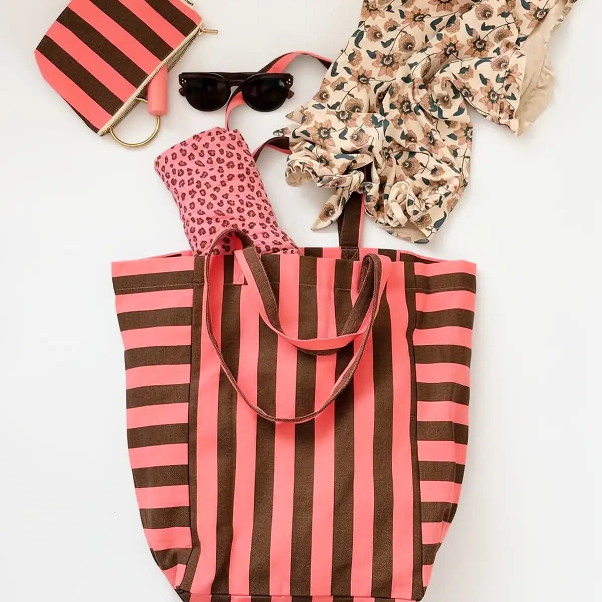 Elisabeth Tote Bag Stripes - Funky Pink/Olive