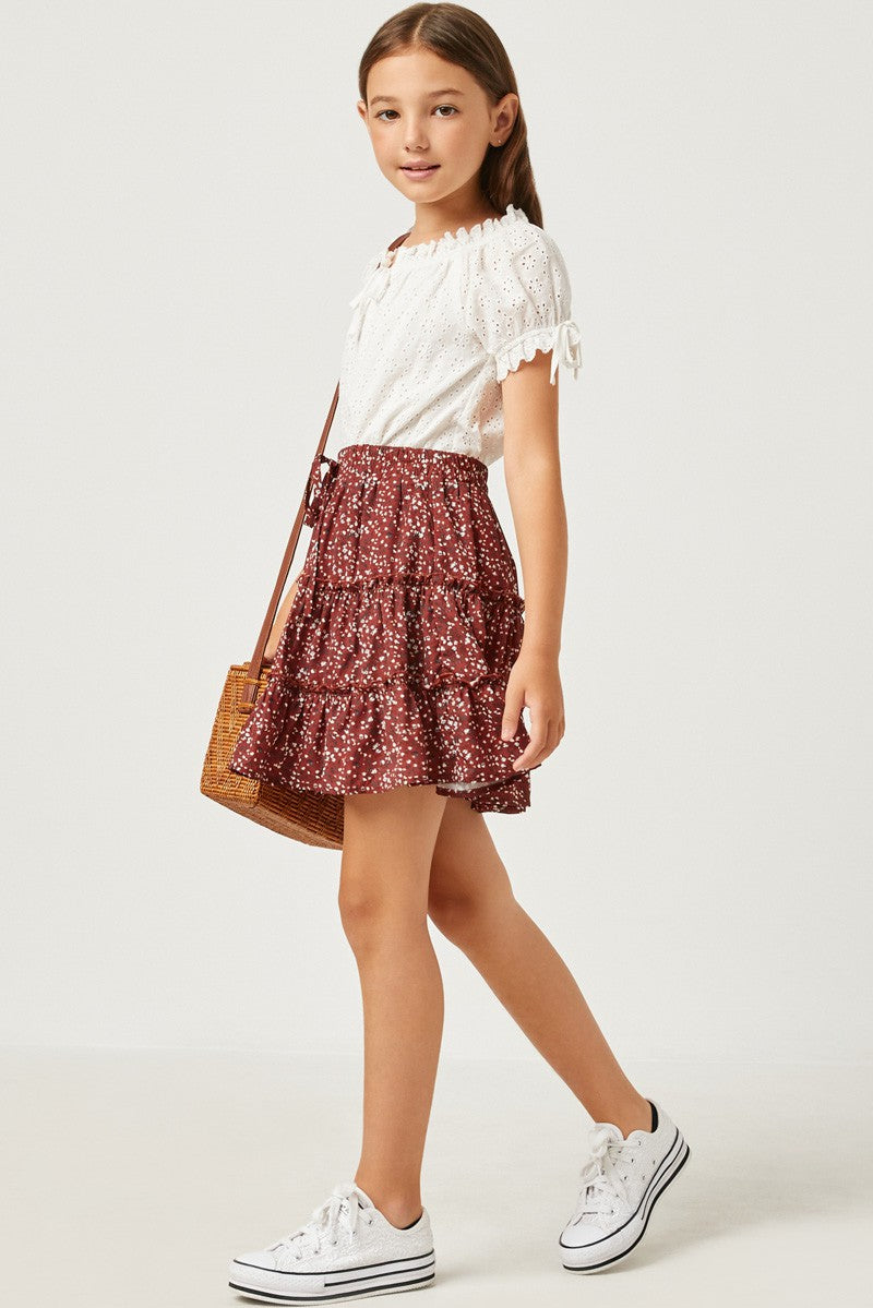 Ruffle Tier Drawstring Mini Skirt