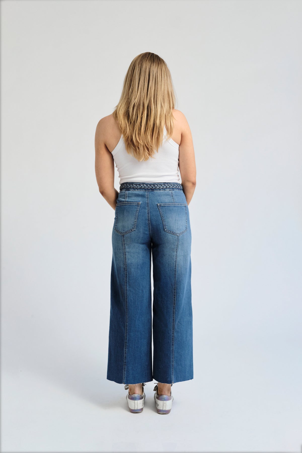 High Rise Wide Leg Braided Waistband Denim - Bolti