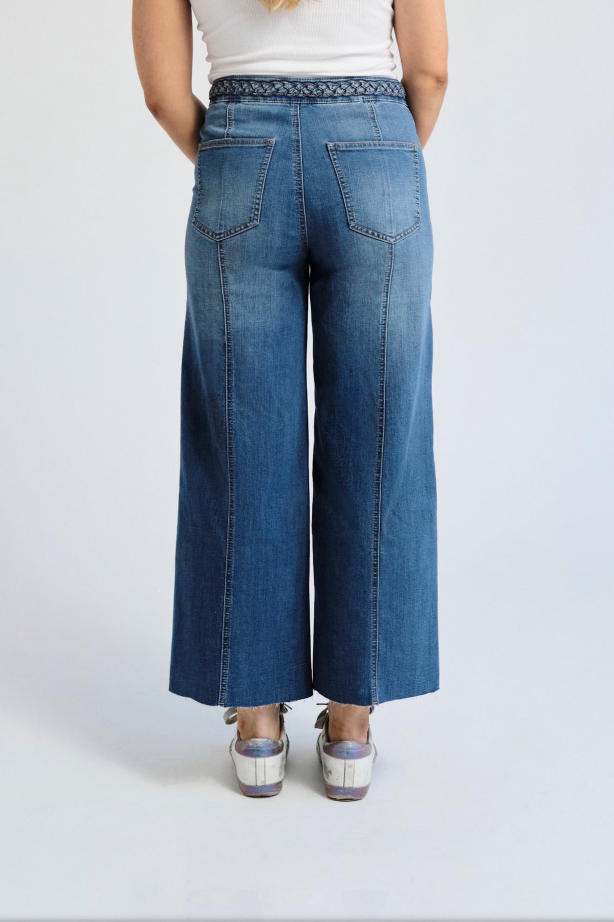 High Rise Wide Leg Braided Waistband Denim - Bolti