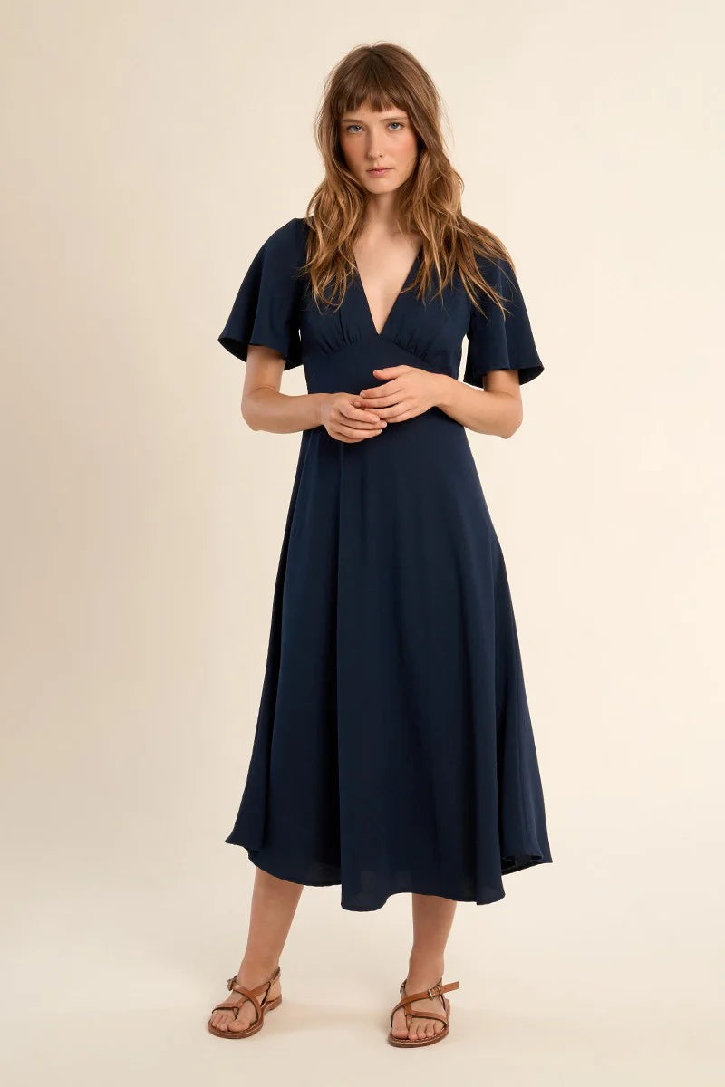 Classic V-Neck Dress - Navy