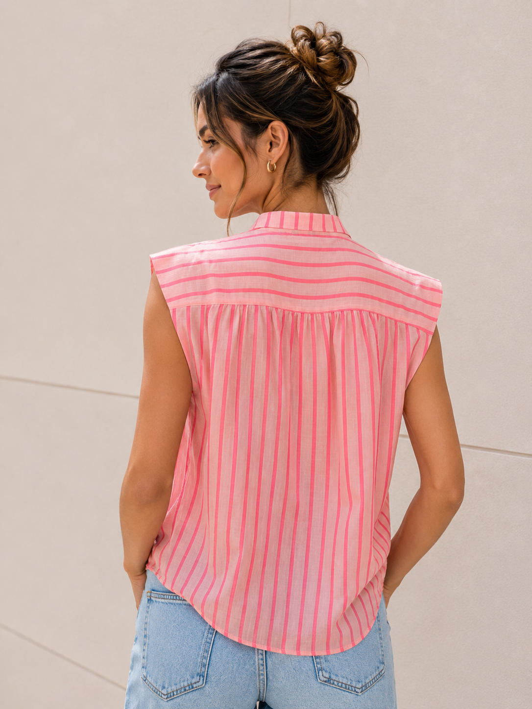 Pink Stripe Sleeveless Blouse