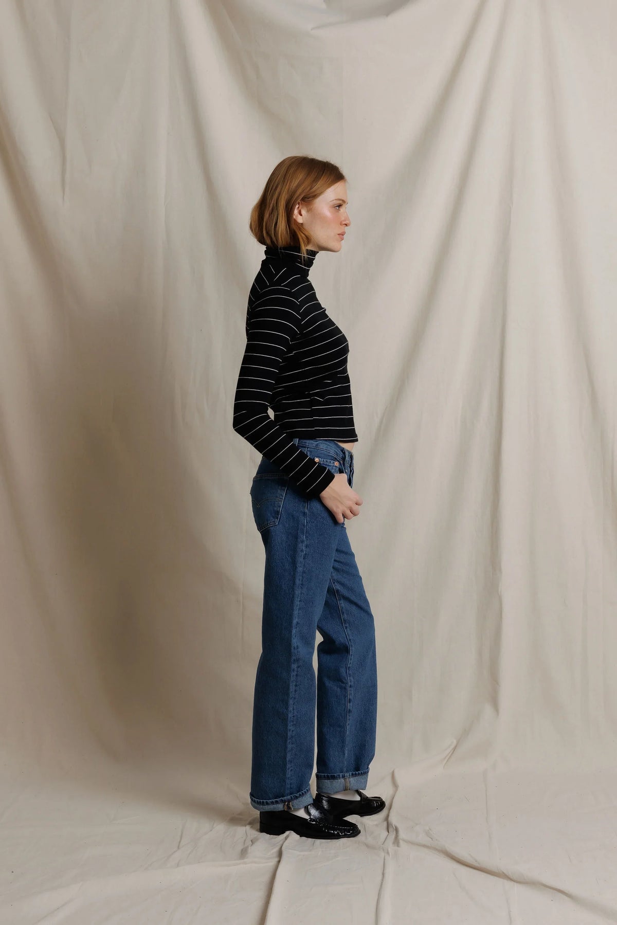L/S Turtleneck - Black/Natural Stripe