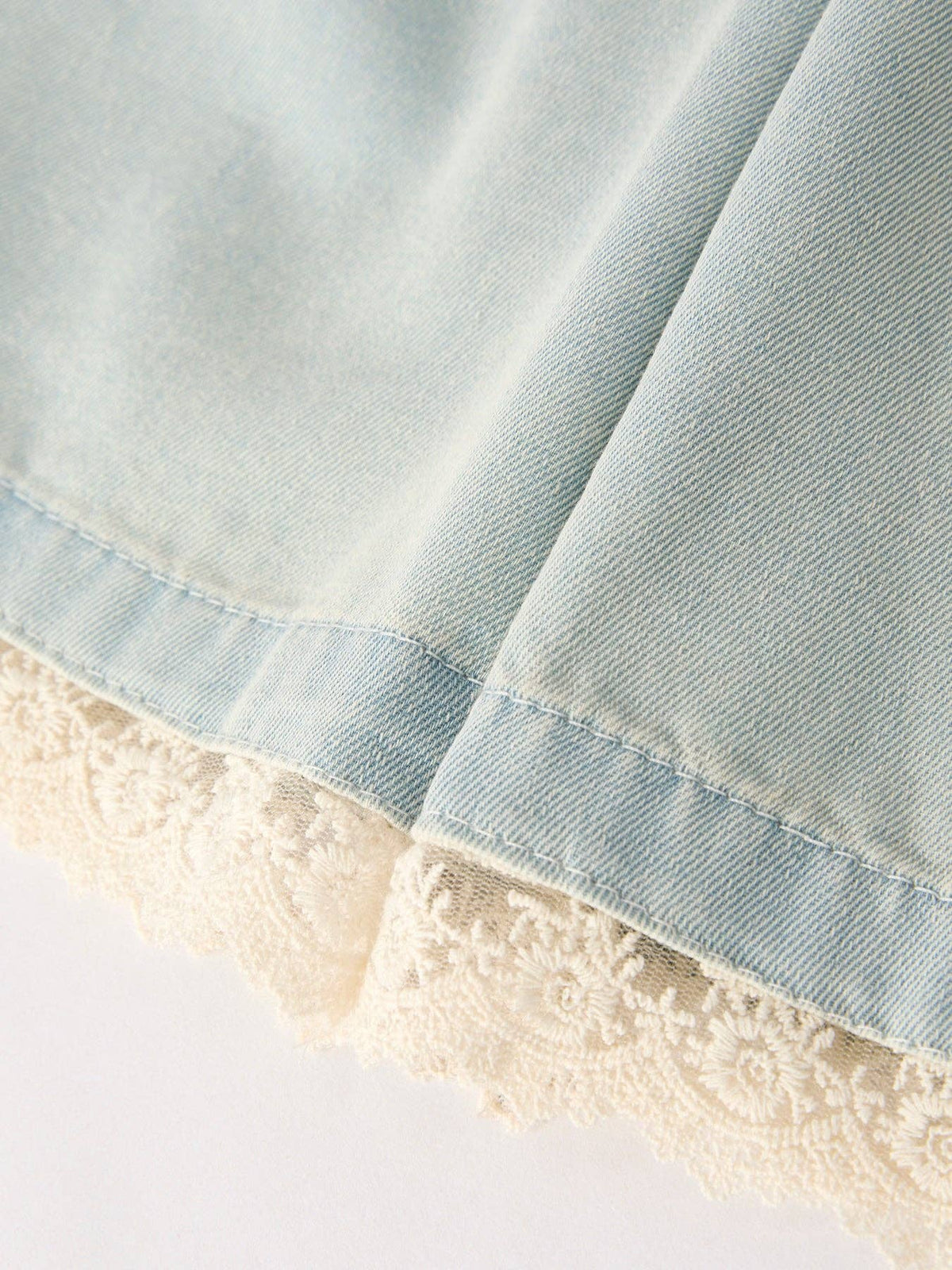 Summer Light Color Denim Lace Girls Set