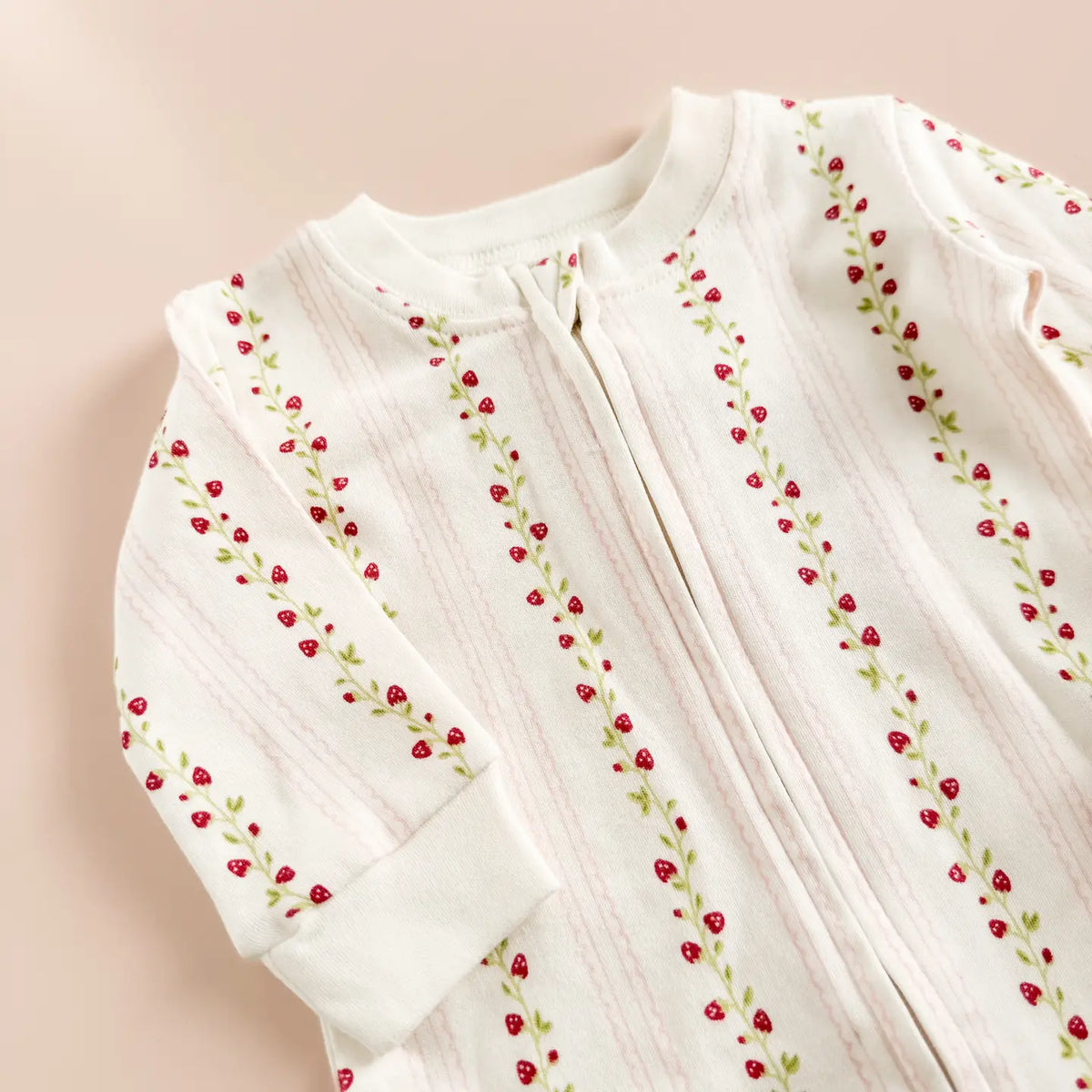 Long Sleeve Zipper Romper - Strawberry