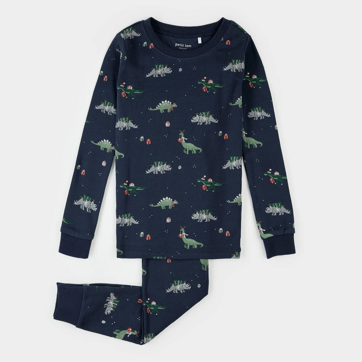 Holiday Dinosaur Print on Navy PJ Set