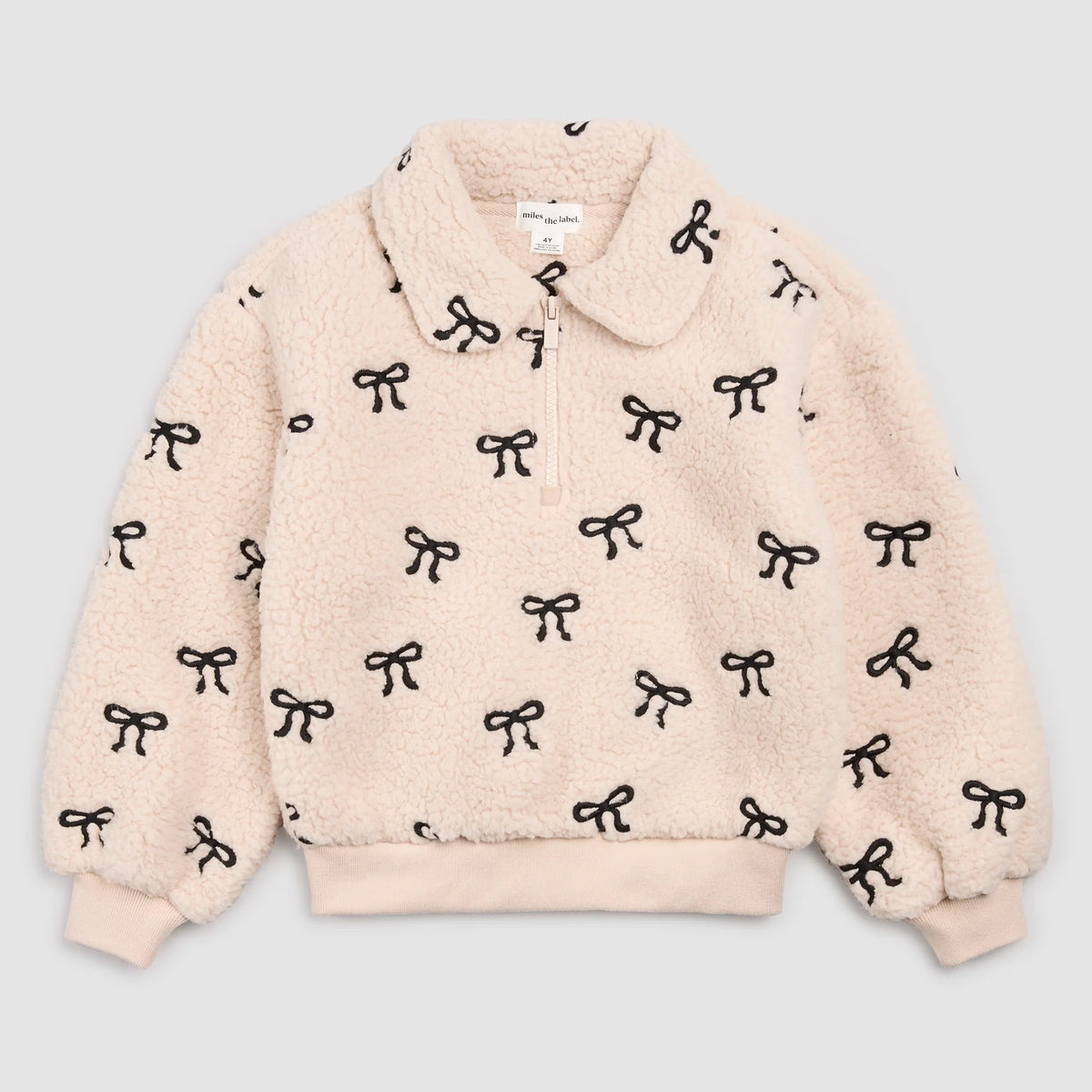 Bows Embroidered Sherpa Almond Half-Zip Pull-Over