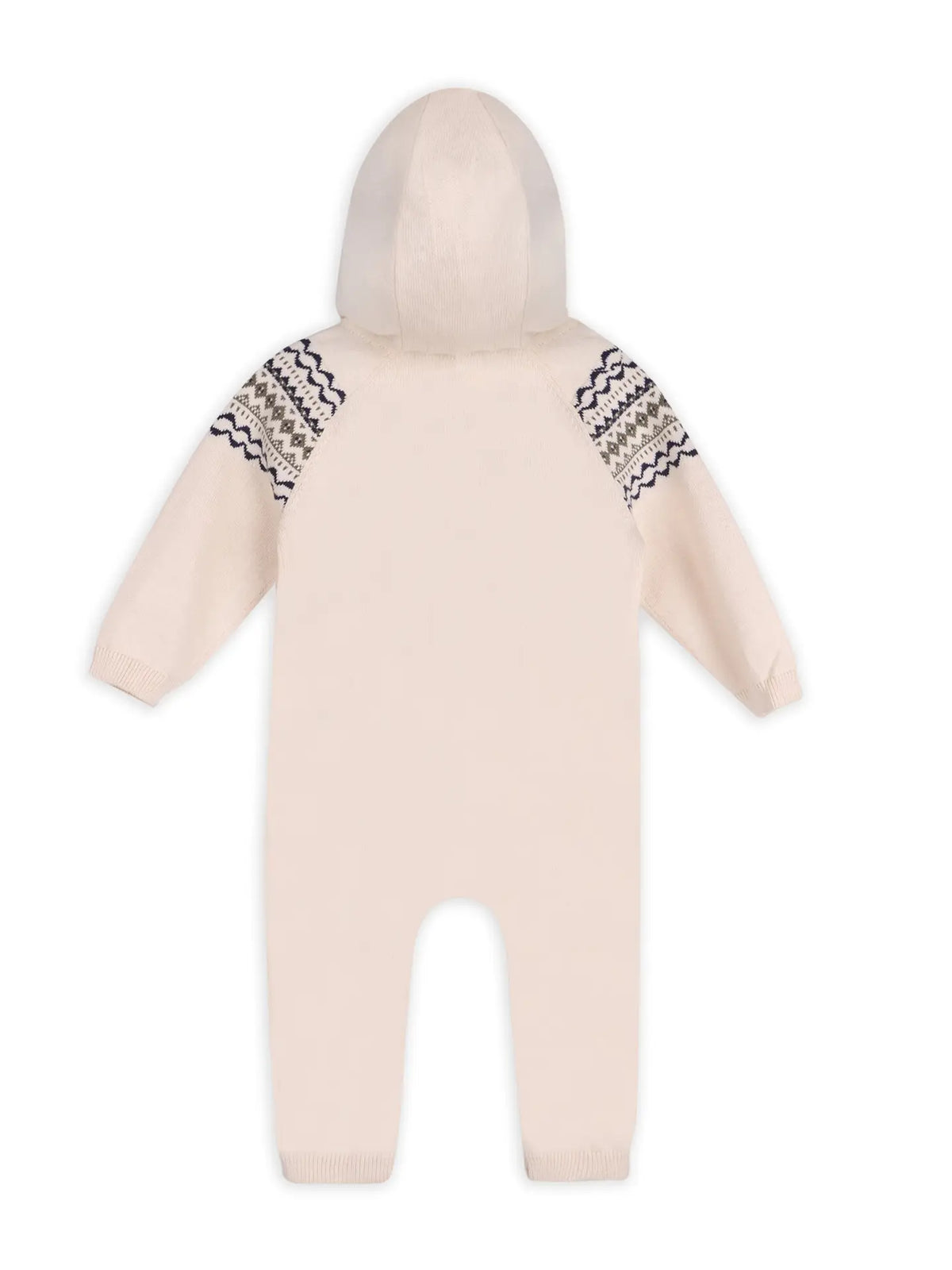 Fair Isle Jacquard Sweater Knit Baby Hooded Jumpsuit