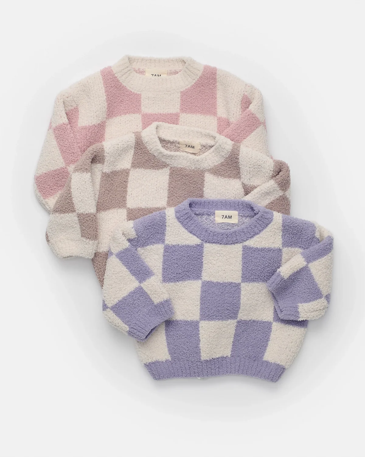 Boxy Sweater - Fuzzy Checkers Ecru & Taro
