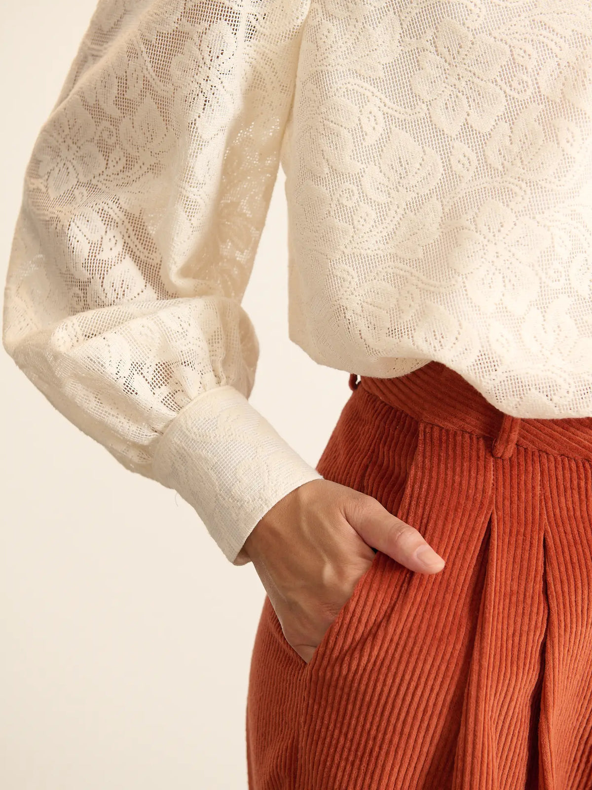 Lace Blouse with Ruffled Collar