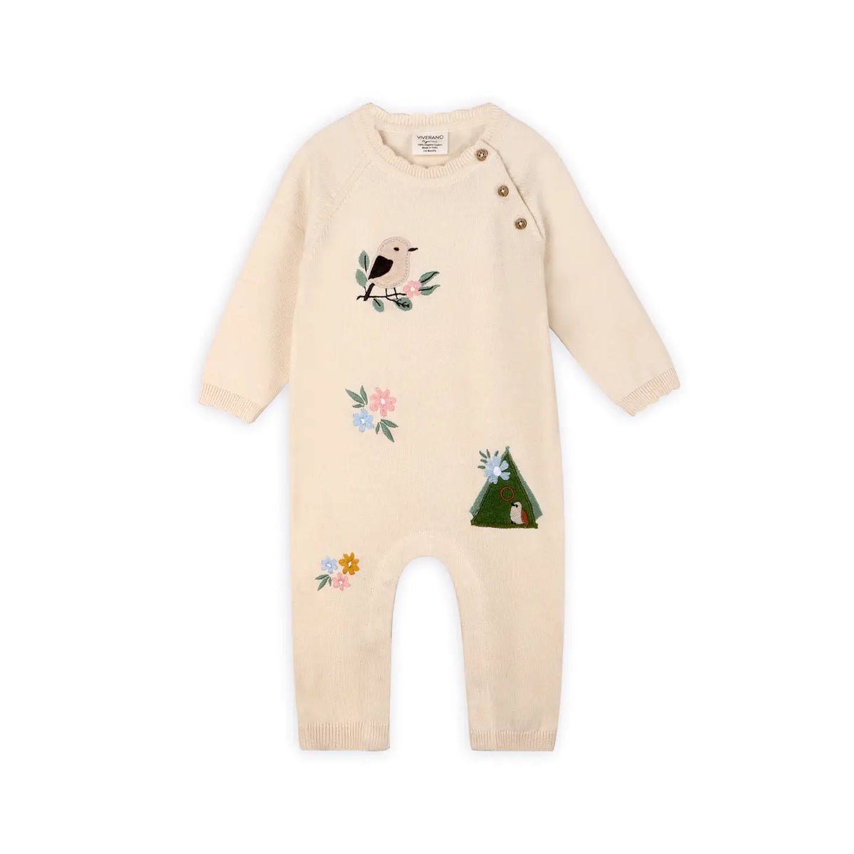 Organic Bird & Floral Embroidered Jumpsuit
