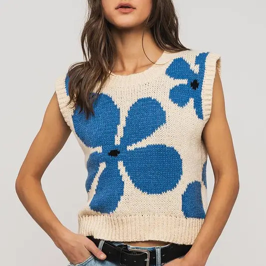 Floral Sweater Vest - Cream
