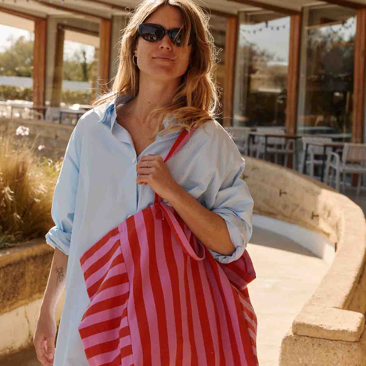 Elisa Tote Bag - Stripes Orchid/Tomato