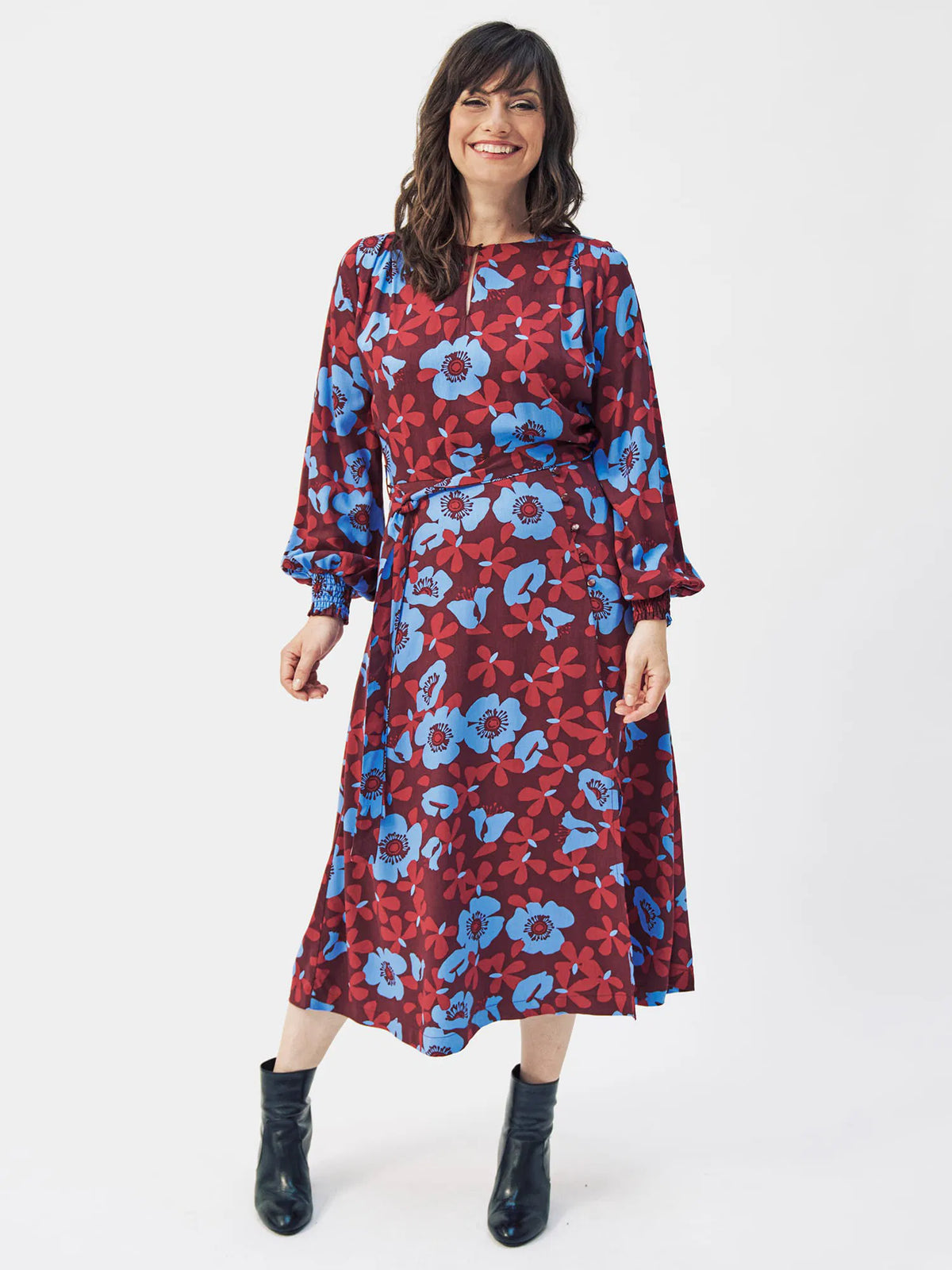 Long Floral Tie Front Dress