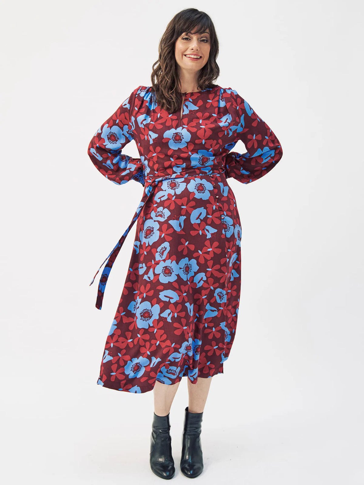 Long Floral Tie Front Dress