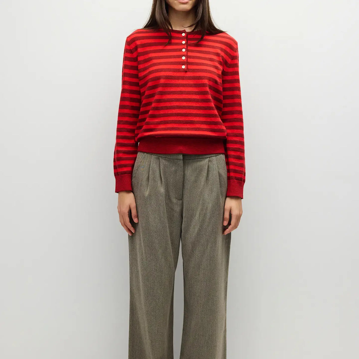 Henley Sweater - Burgundy/Poppy