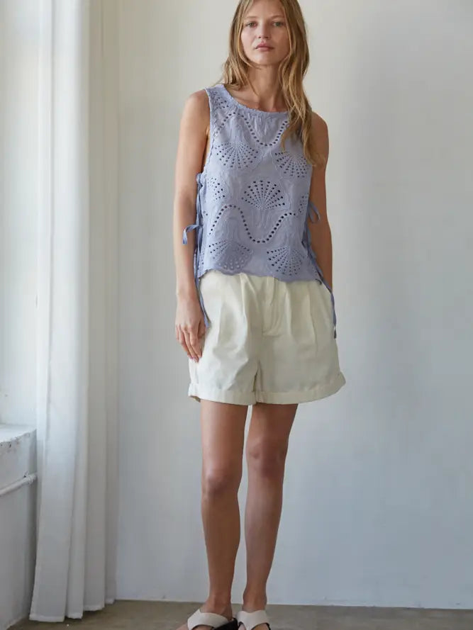 Woven Cotton Eyelet Sleeveless Top - Lilac