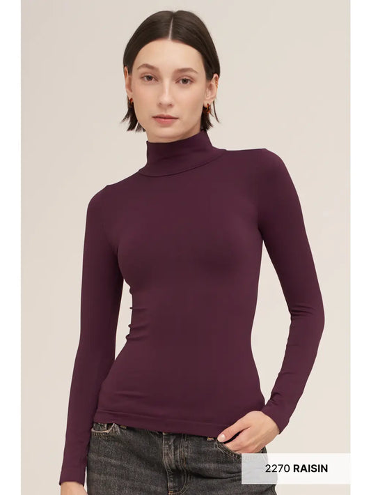 L/S Mock Neck Top - Raisin